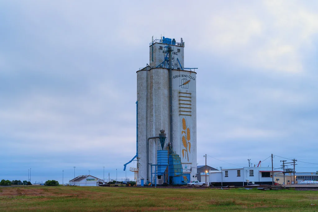Great Bend cooperative grain elevator in Russell, Kansas.