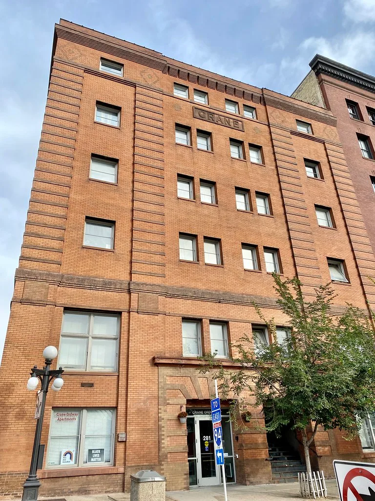 Brick facade of the Crane-Ordway Building in Saint Paul.
