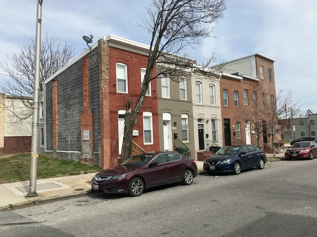 Brick rowhouses on Jefferson Street in Baltimore