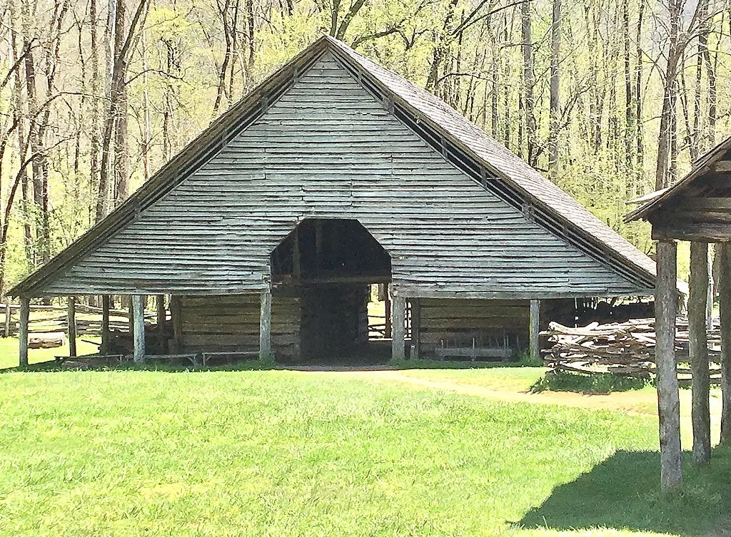 Historic barn at Mountain Farm Museum in Oconaluftee Valley
