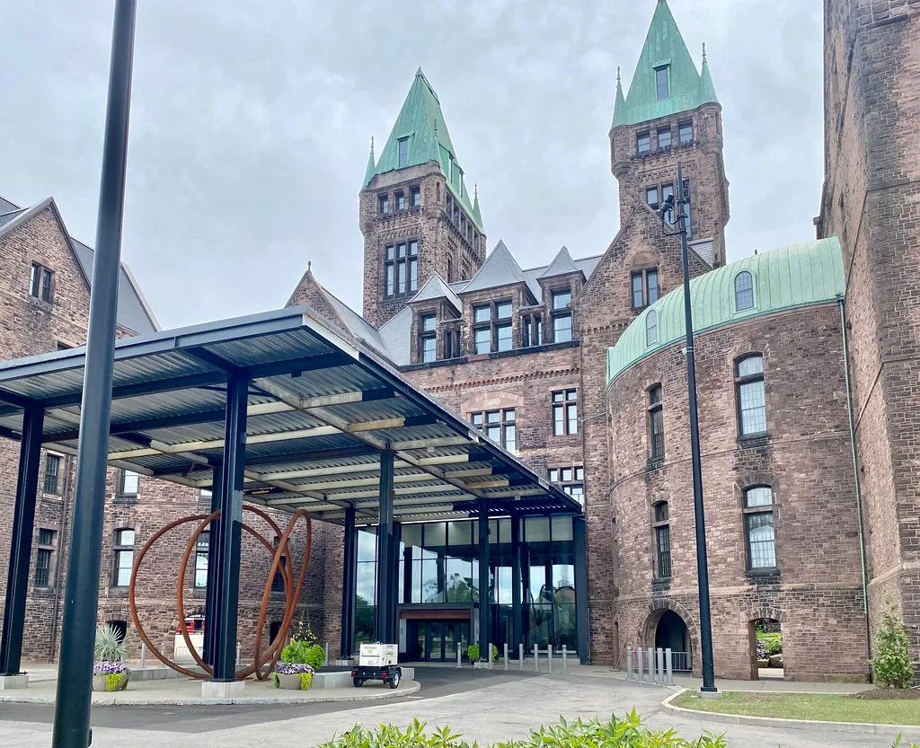 Adapted entrance and towers of the former Buffalo State Hospital.