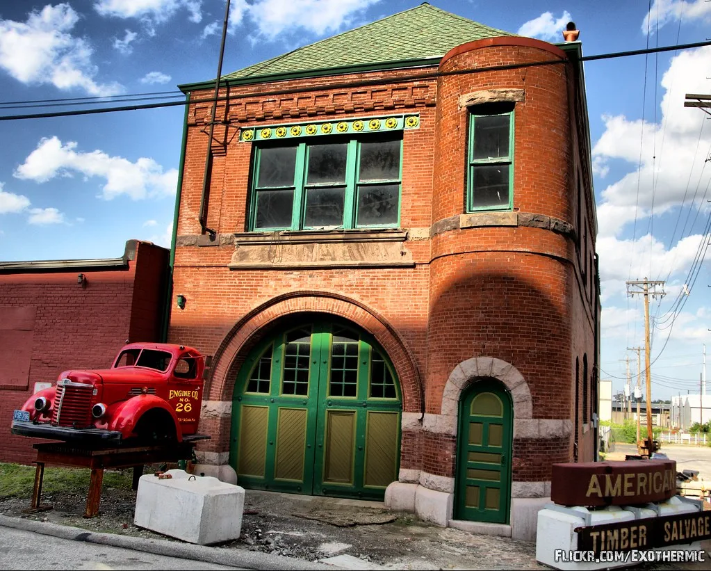 Former brick firehouse used by American Timber Salvage in St. Louis.