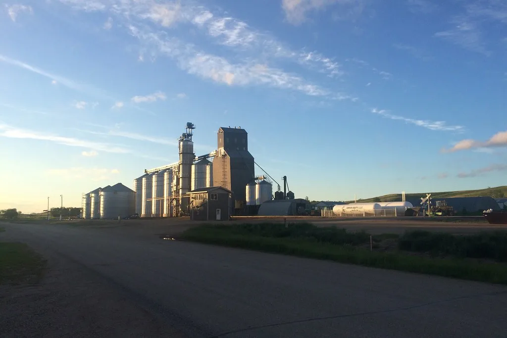 Adrian grain elevator at sunset