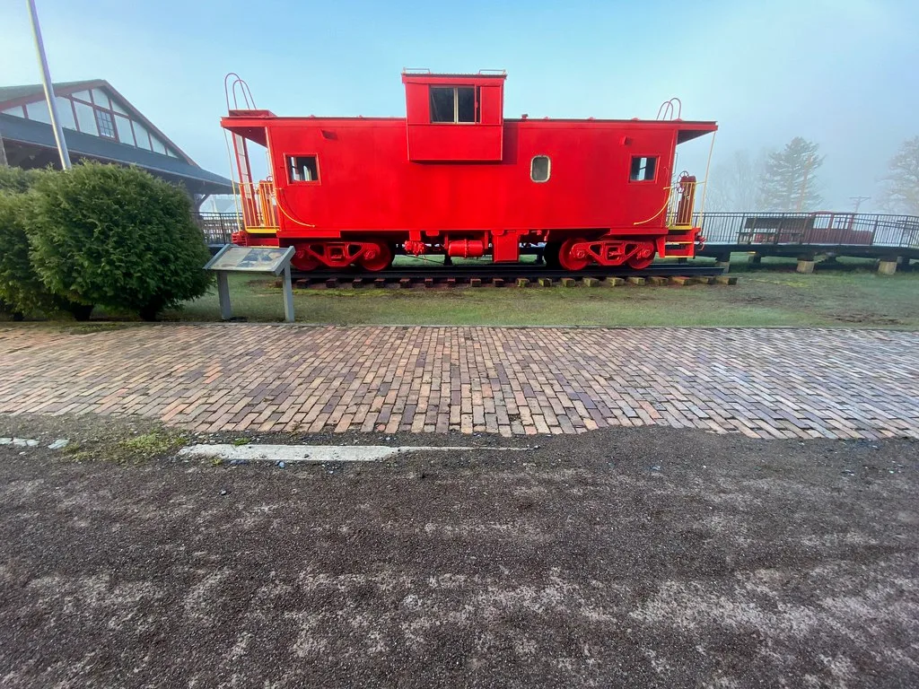 Historic Western Maryland Railway caboose displayed in Meyersdale
