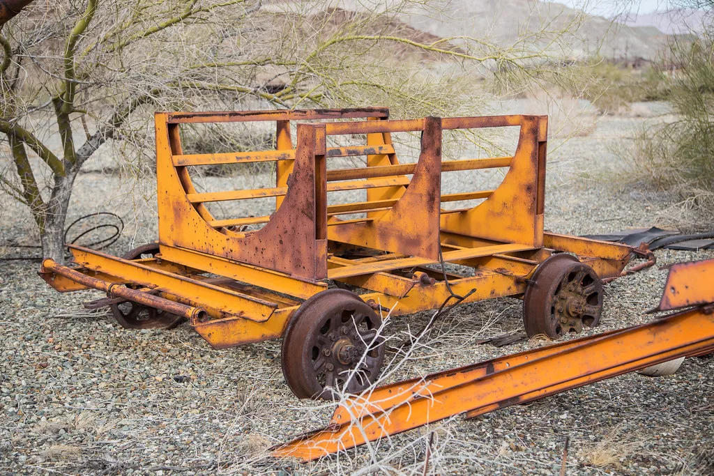 Rusting former maintenance trolley of the Eagle Mountain Railroad