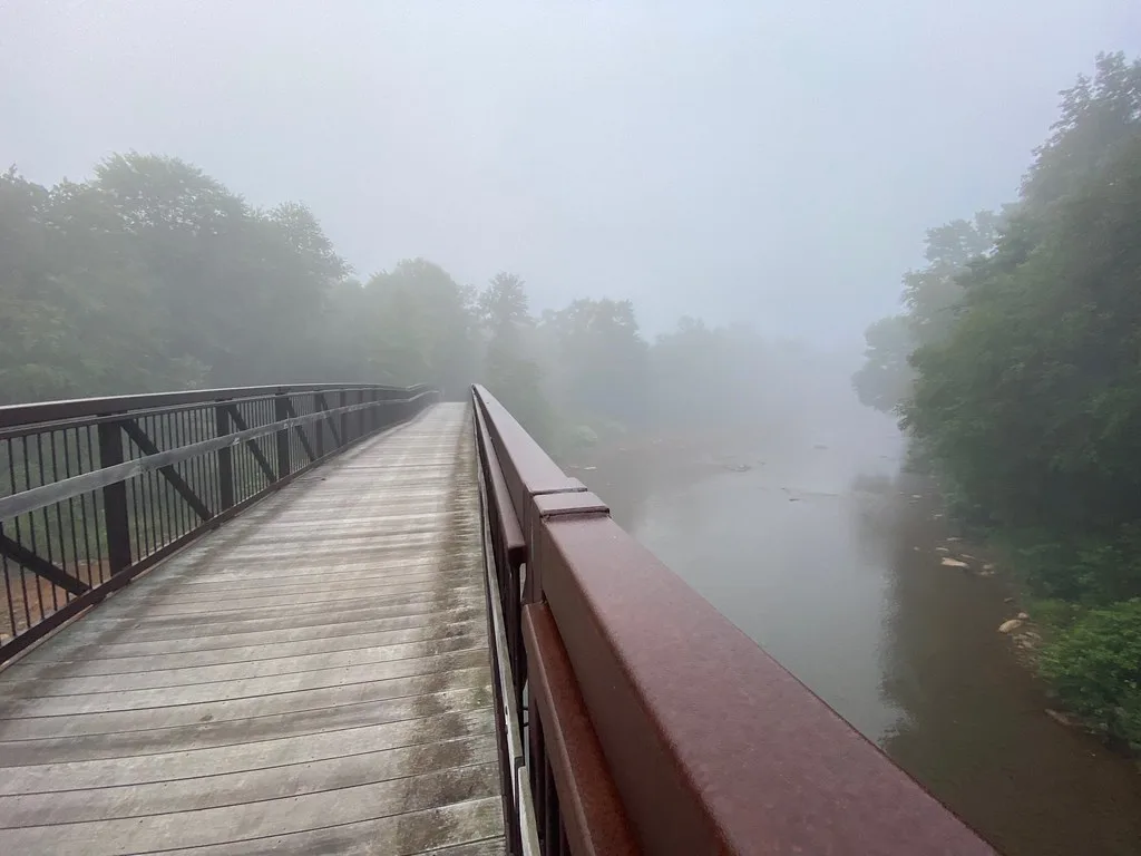 Armerford Bridge on the Ghost Town Trail in mist