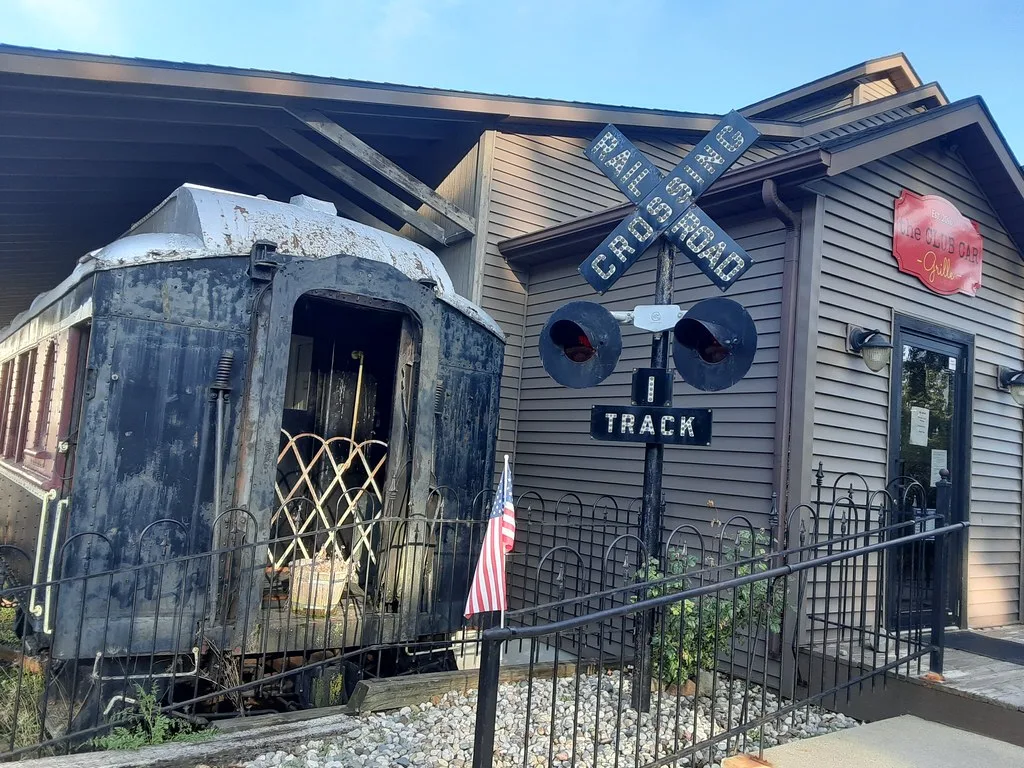 Old railway car beside the Club Car Grille near Kalamazoo