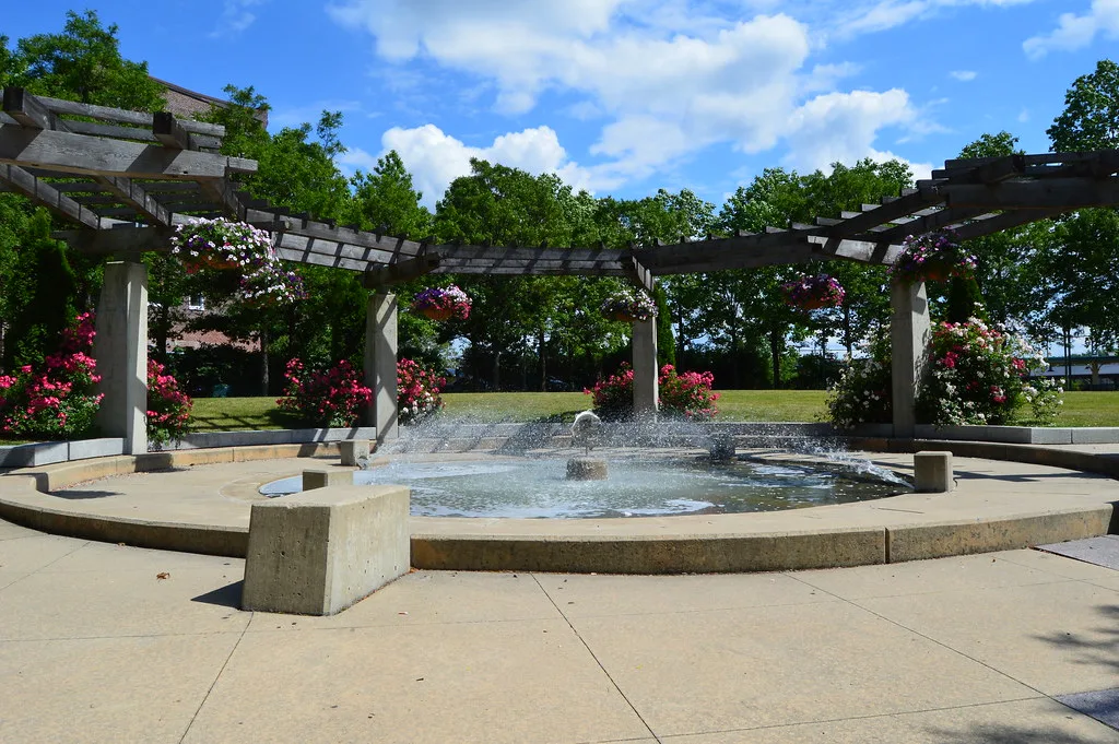 Fountain and pergola in Smith Plaza on a former brownfield
