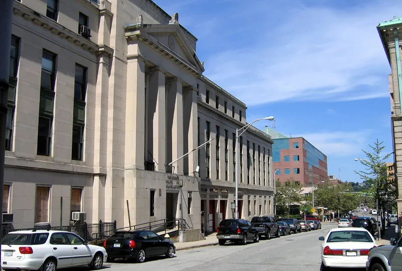 Facade of Providence's former Public Safety Complex on Fountain Street.