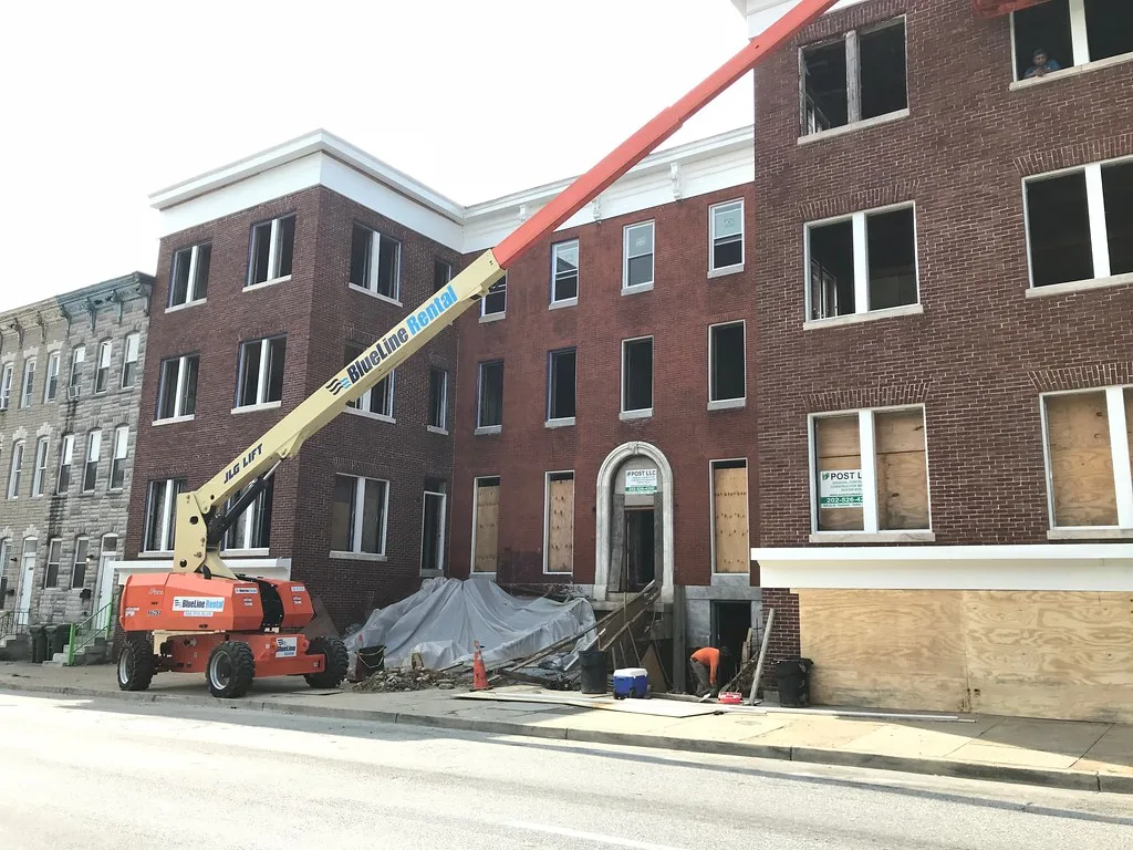 Former apartment building undergoing rehabilitation on East Preston Street in Baltimore