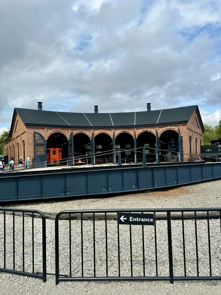 Restored historic railway roundhouse at Greenfield Village