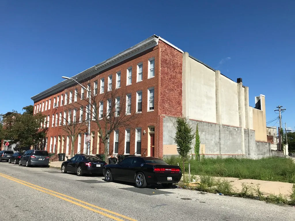 Brick rowhouses on West Mosher Street in Baltimore.
