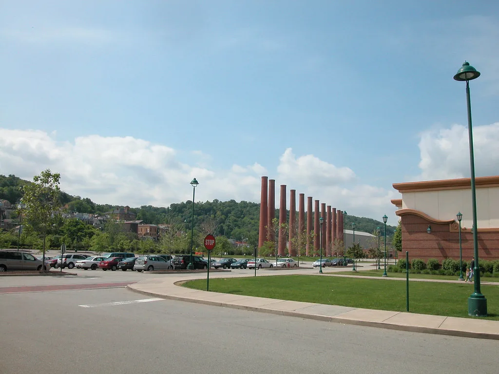 Preserved former mill smokestacks at Waterfront Towne Center