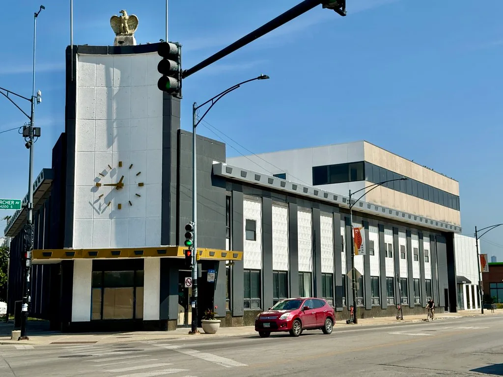 Former Standard Federal Savings Bank in Chicago with its large facade clock.
