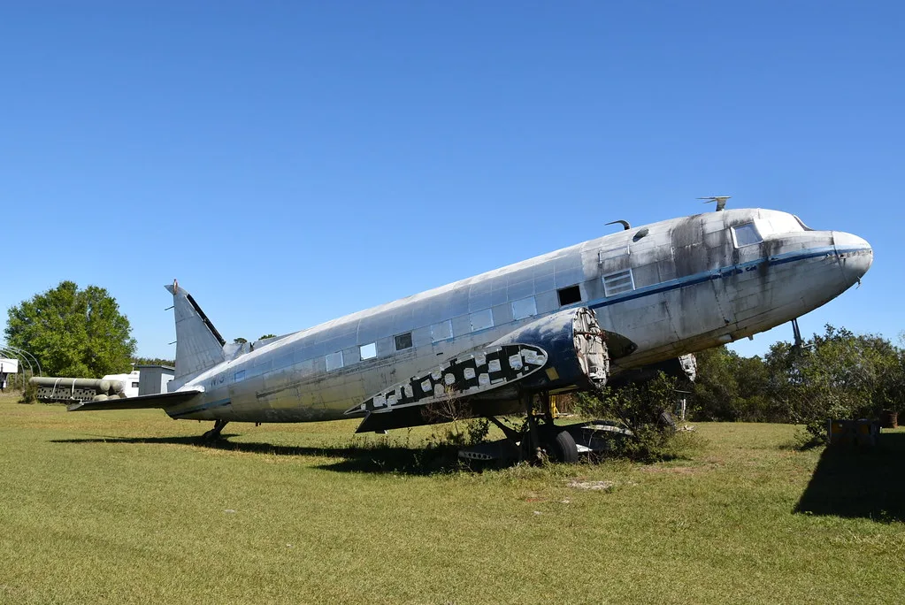 Derelict Douglas DC-3 fuselage at Shell Creek Airpark