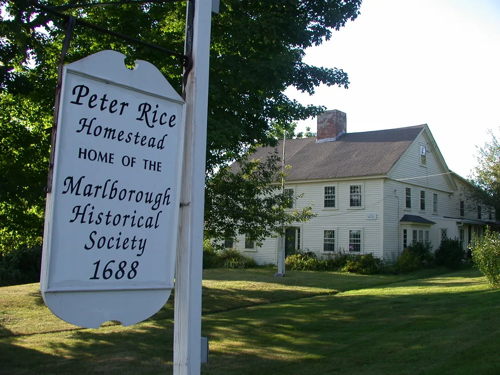 Peter Rice Homestead and its historic sign in Marlborough