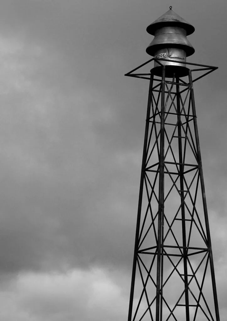 Old siren on a steel tower at Fort Snelling