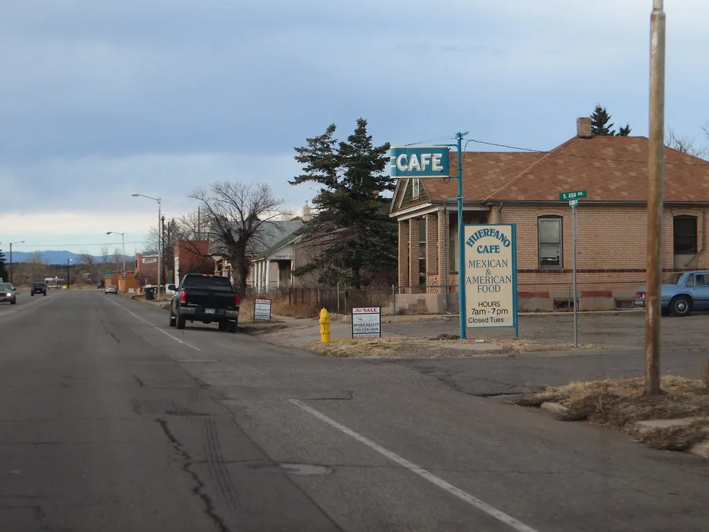 Street and old buildings in Walsenburg, Colorado