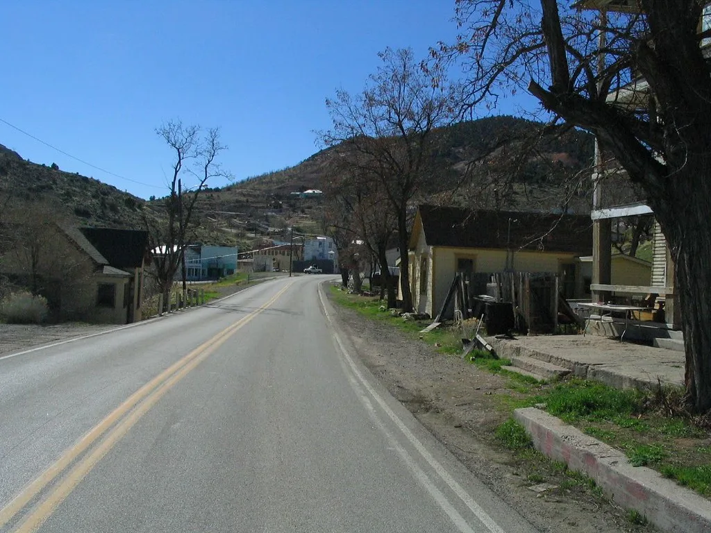 Street lined with older buildings in Pioche, Nevada