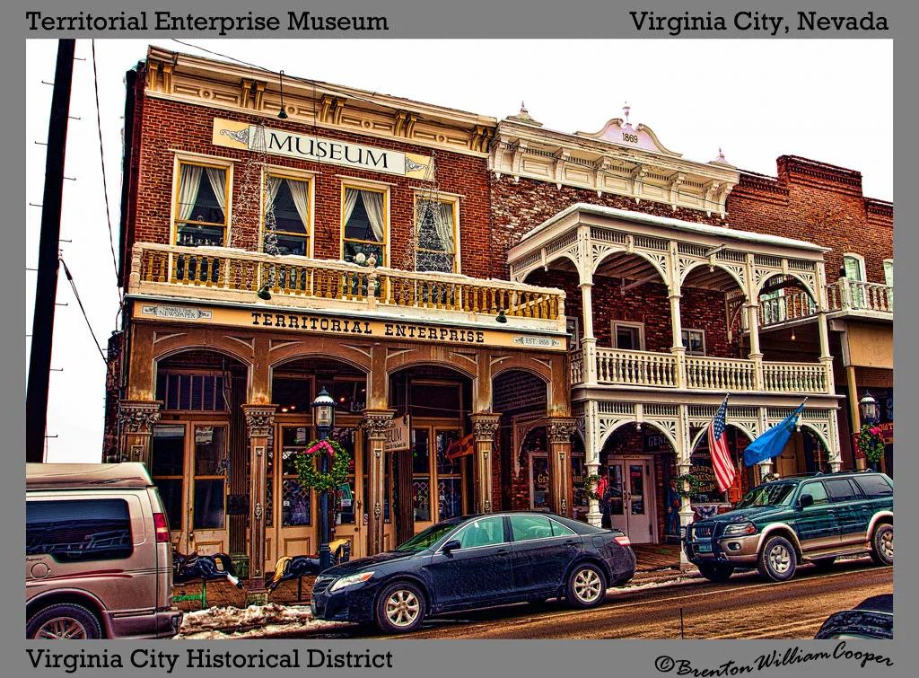 Facades of the Territorial Enterprise and Grant's store in Virginia City.