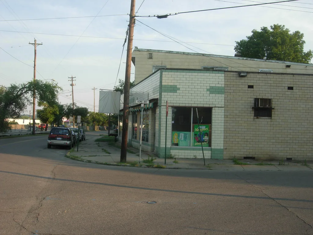 Corner facade of the former Westendorf's grocery store.