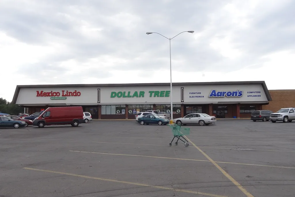 Commercial facade of Steadman Plaza in Miles City, seen from the parking lot.